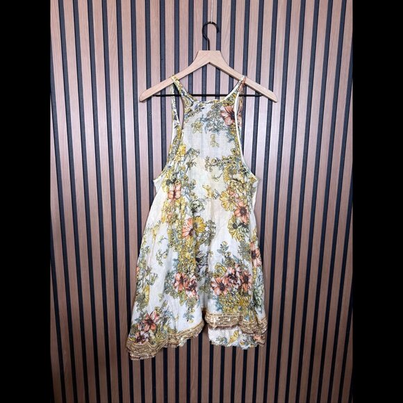 Free People Tunic Tank Top M / L Womens Ivory Floral Scoop Neck Frayed - Picture 2 of 5